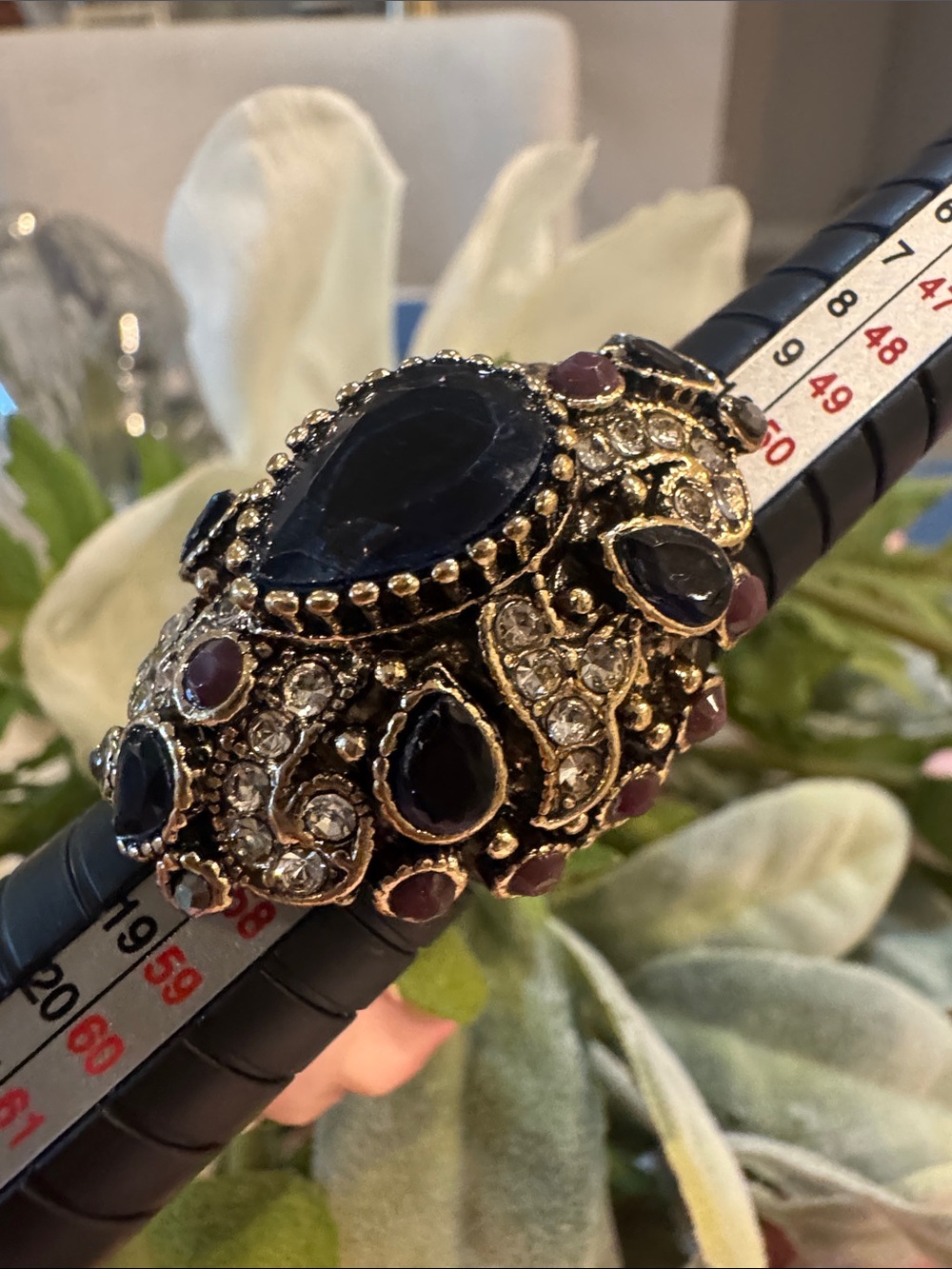 Vintage-Inspired Black and Gold Statement Cocktail Ring